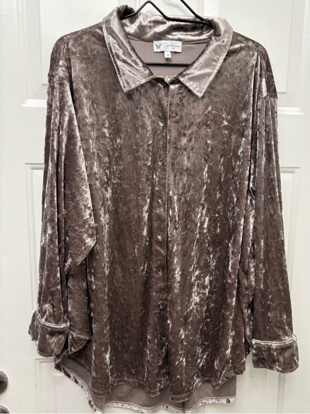 Jessica Simpson Taupe Velvet Button-Up Shirt